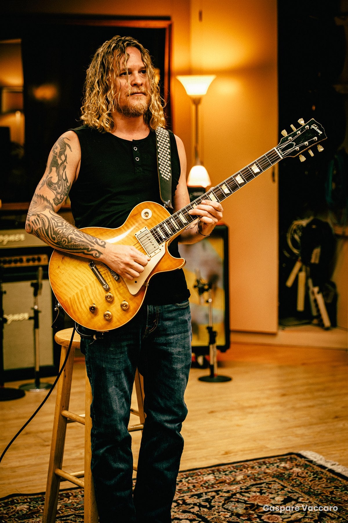 Justin Derrico with his Les Paul in the live room at Sunset Sound