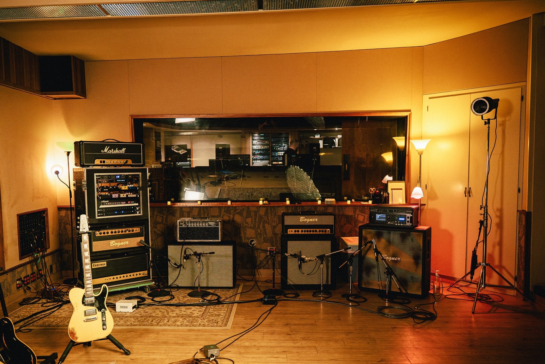 Justin Derrico's full rig set up and miked in the live room at Sunset Sound
